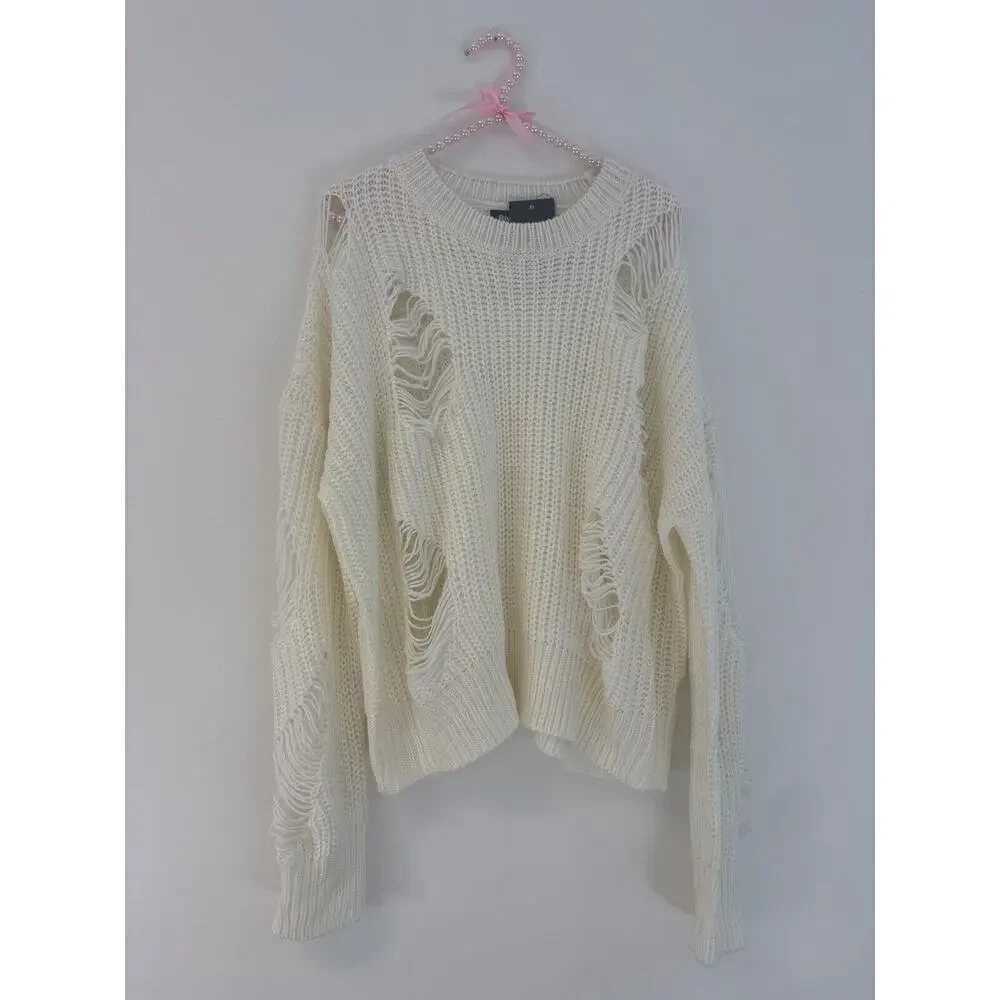 NWT Blue B Boutique Distressed Sweater Ivory‎ Size S/M & M/ L Boho Indie Spring